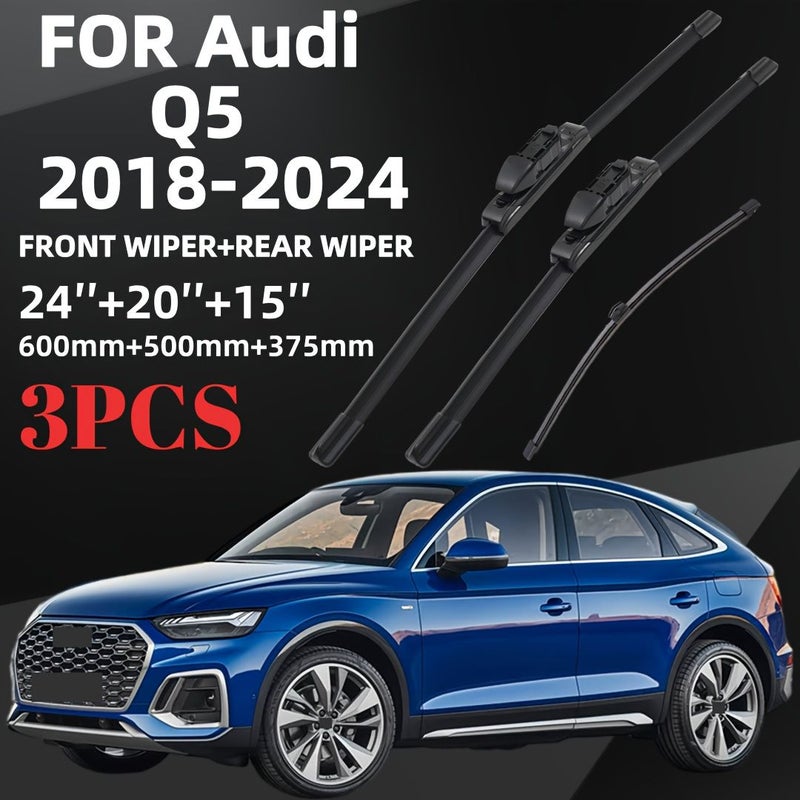 3 قطع غيار مسّاحات متوافقة مع أودي Q5 2018 2019 2020 2021 2022 2023 2024 - طقم شفرات مسّاحات الزجاج الأمامي (الأمامية 24 بوصة و20 بوصة، الخلفية 15 بوصة) - Image 4