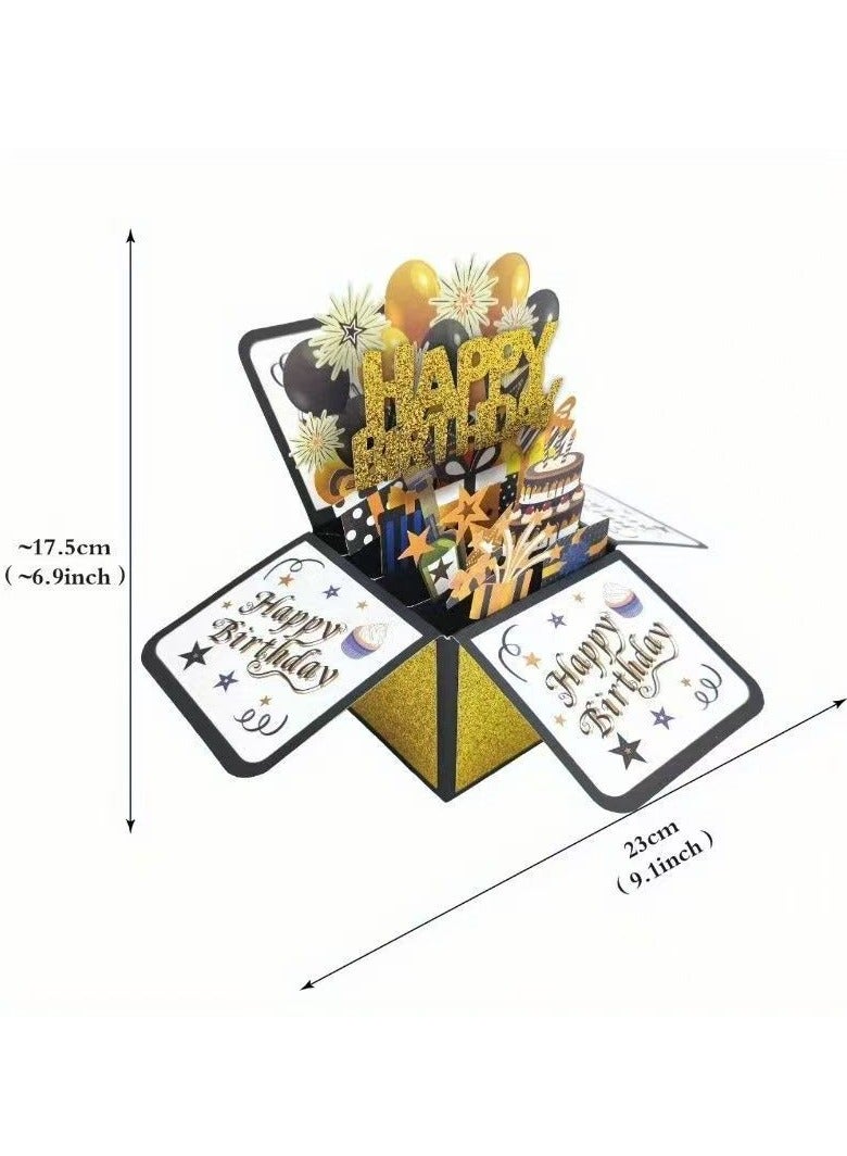 3D Happy Birthday greeting card, black and gold, a surprise gift for both boys and girls - Image 2
