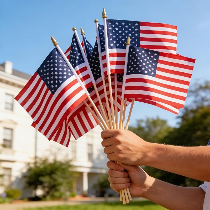 6 Pack 5x8 Inch Small American Stick Flags for Memorial Day 4th of July Decor - Image 1