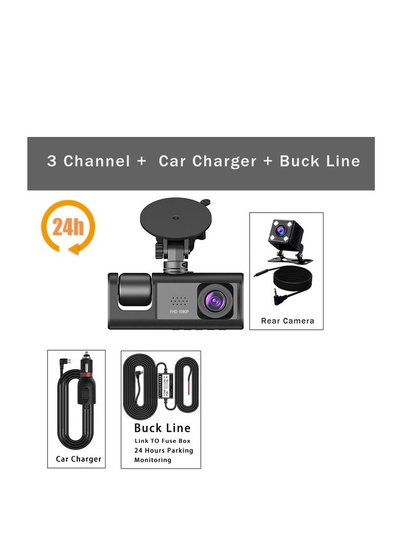 AROAQ 3 Camera Lens HD 1080P Dash Camera Dual Lens Video Recorder Black Box  Parking Monitoring - Image 1
