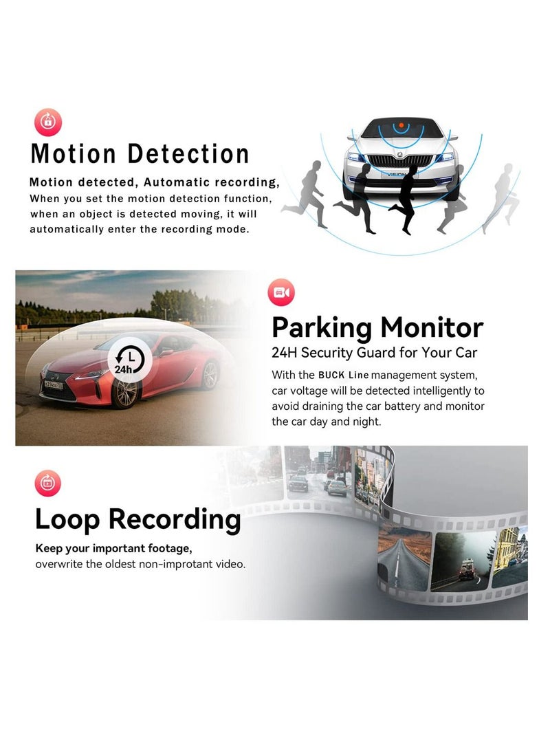 AROAQ 3 Camera Lens HD 1080P Dash Camera Dual Lens Video Recorder Black Box  Parking Monitoring - Image 5