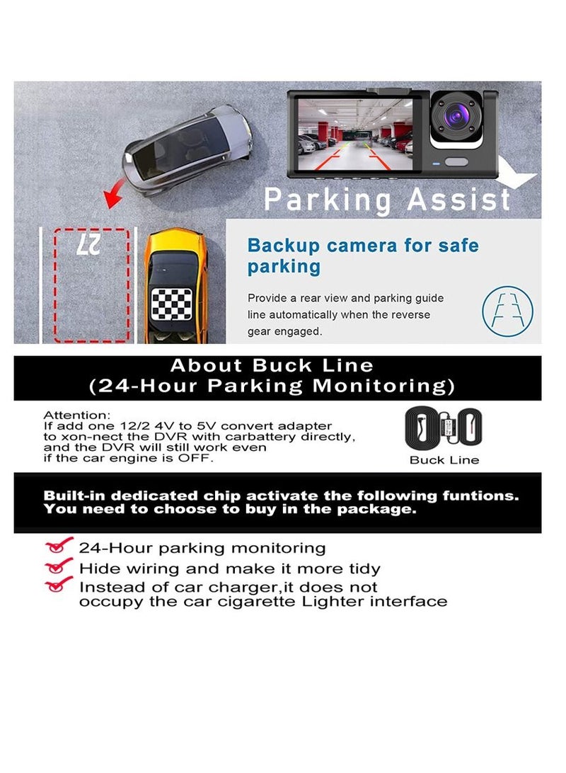 AROAQ 3 Camera Lens HD 1080P Dash Camera Dual Lens Video Recorder Black Box  Parking Monitoring - Image 4