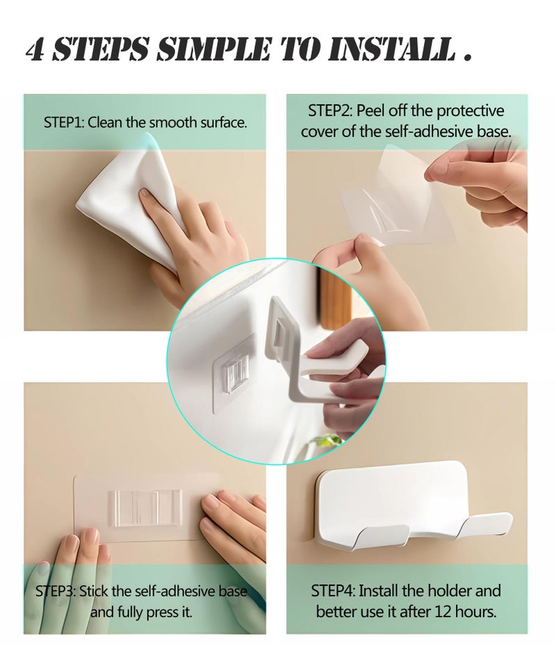 SUPTEC Universal Hair Dryer Holder, Blow Dryer Hanger Wall Mount for Hair Dryer Hook with Plug&Cord Organizer Self Adhesive for Cabinet Bathroom(1 Pack White) - Image 3