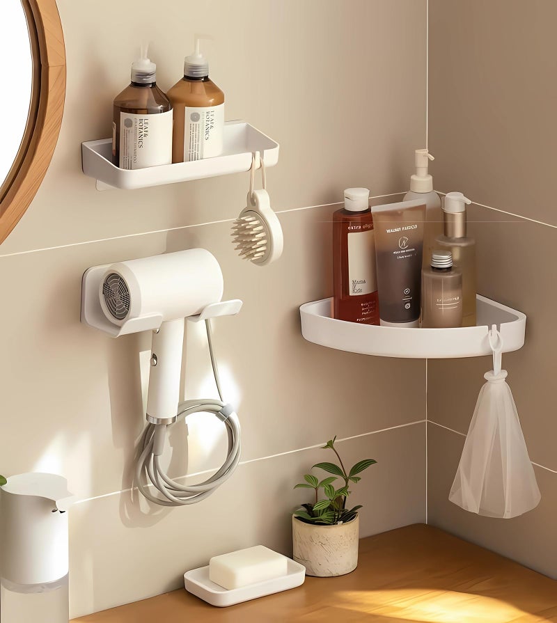 SUPTEC Universal Hair Dryer Holder, Blow Dryer Hanger Wall Mount for Hair Dryer Hook with Plug&Cord Organizer Self Adhesive for Cabinet Bathroom(1 Pack White) - Image 5