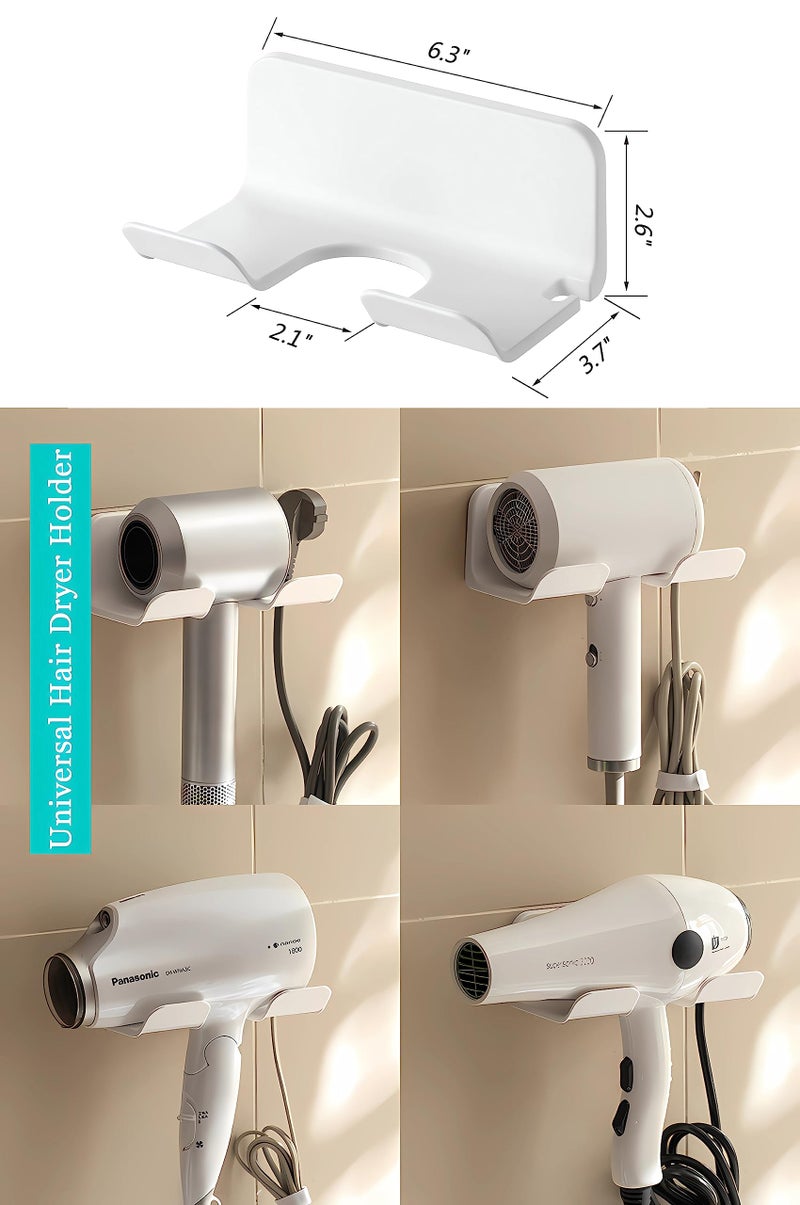 SUPTEC Universal Hair Dryer Holder, Blow Dryer Hanger Wall Mount for Hair Dryer Hook with Plug&Cord Organizer Self Adhesive for Cabinet Bathroom(1 Pack White) - Image 2