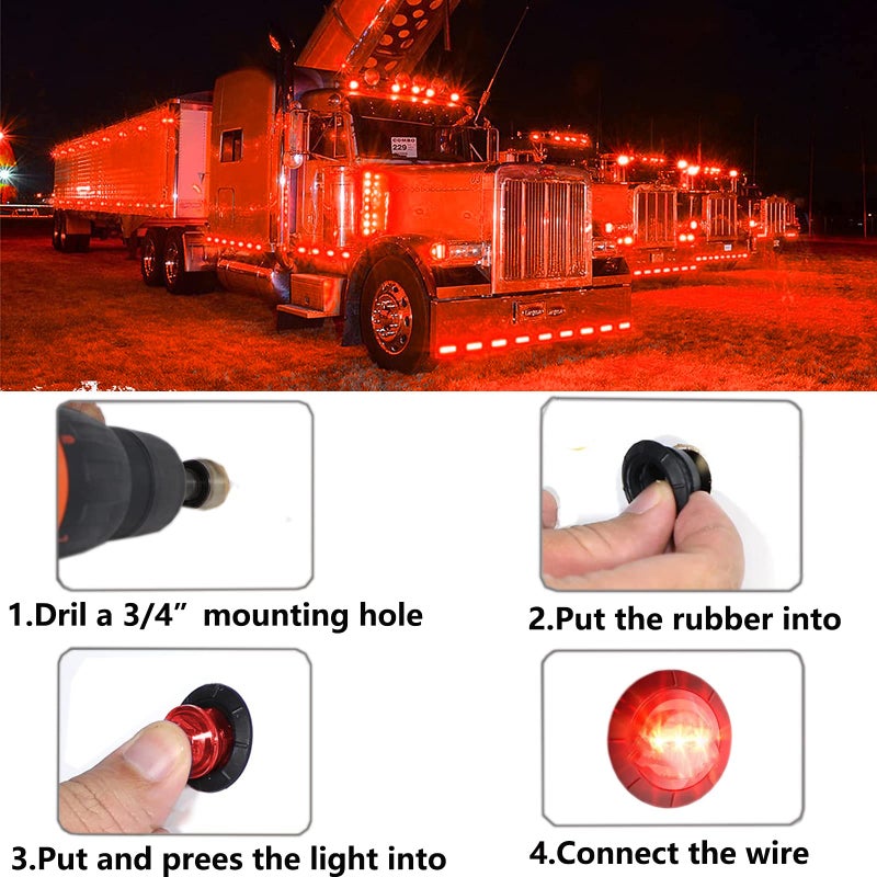 JXOFROAD أضواء علامة جانبية حمراء LED JXOFROAD عدد 10، ضوء إضاءة خلفية أمامية وخلفية بحجم 3/4 بوصة، ضوء إشارة ذيل لمركبة الشاحنة أو البيك أب أو القافلة أو القارب. - Image 2