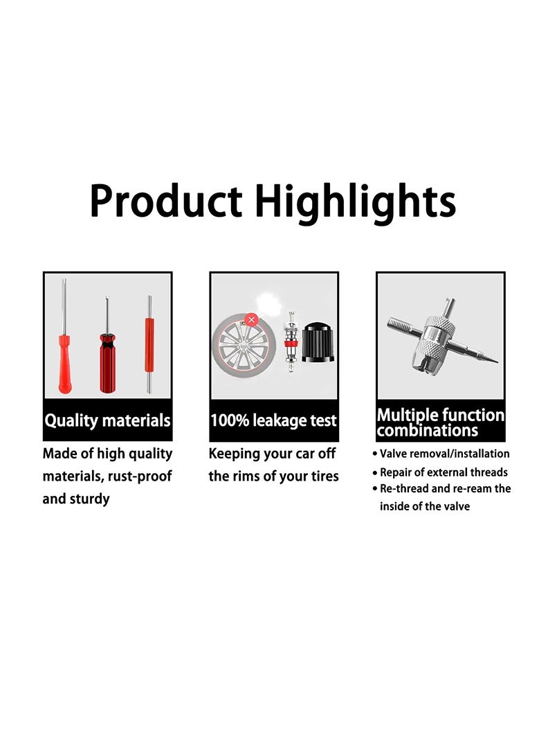 أداة إزالة وتركيب ساق صمام الإطار، مجموعة من 40 قطعة من قلوب الصمامات و 20 قطعة من أغطية الصمامات، قطعتان من أداة إزالة قلب صمام الإطار أحادية الرأس، قطعة واحدة من أداة السحب ثنائية الرأس وأداة الصمام رباعية الاتجاهات - Image 3