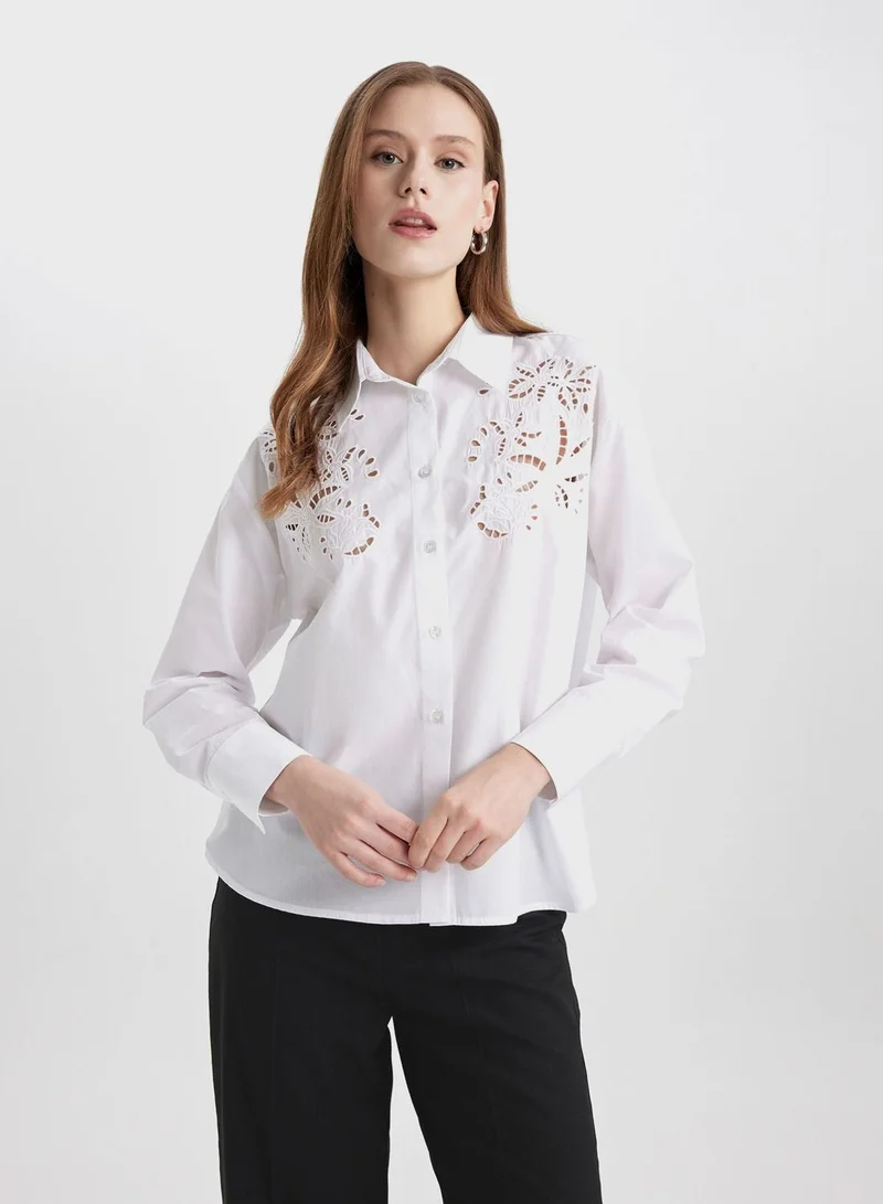 Defacto  Oversize Fit Shirt Collar Poplin Long Sleeve Shirt for Women | Best Price UAE