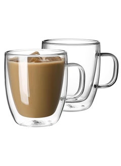 Lukadah 2 Pcs Double Wall Insulated Glasses Espresso Mugs, Glass Coffee Mugs with Handle, Insulated Layer Coffee Cups, Clear Borosilicate Glass Mugs | Perfect Coffee Mugs for Espresso, Cappuccino, Latte, American,Tea Bag, Hot Beverages  - Image 1