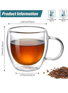 Lukadah 2 Pcs Double Wall Insulated Glasses Espresso Mugs, Glass Coffee Mugs with Handle, Insulated Layer Coffee Cups, Clear Borosilicate Glass Mugs | Perfect Coffee Mugs for Espresso, Cappuccino, Latte, American,Tea Bag, Hot Beverages  - Image 3