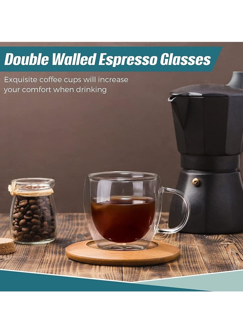 JIHAM 2 Pcs Double Wall Insulated Glasses Espresso Mugs, Glass Coffee Mugs with Handle, Insulated Layer Coffee Cups, Clear Borosilicate Glass Mugs | Perfect Coffee Mugs for Espresso, Cappuccino, Latte, American,Tea Bag, Hot Beverages - Image 4