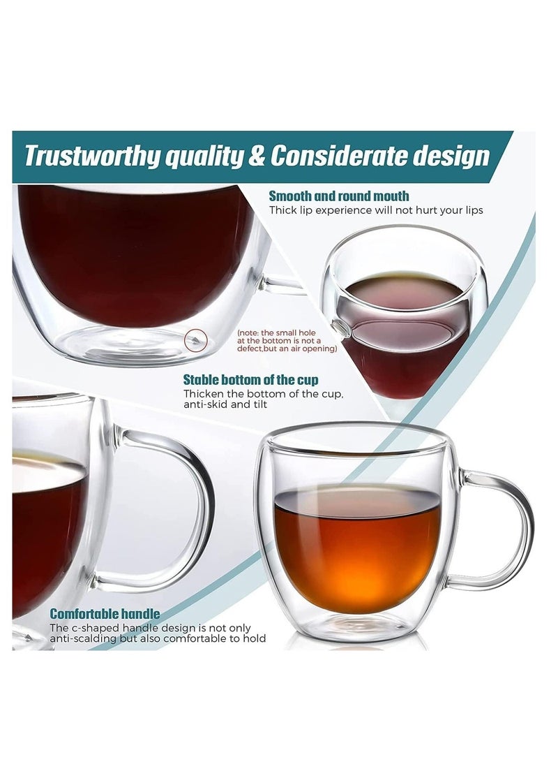 JIHAM 2 Pcs Double Wall Insulated Glasses Espresso Mugs, Glass Coffee Mugs with Handle, Insulated Layer Coffee Cups, Clear Borosilicate Glass Mugs | Perfect Coffee Mugs for Espresso, Cappuccino, Latte, American,Tea Bag, Hot Beverages - Image 3