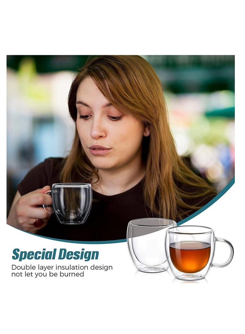 JIHAM 2 Pcs Double Wall Insulated Glasses Espresso Mugs, Glass Coffee Mugs with Handle, Insulated Layer Coffee Cups, Clear Borosilicate Glass Mugs | Perfect Coffee Mugs for Espresso, Cappuccino, Latte, American,Tea Bag, Hot Beverages - Image 5