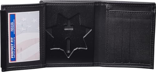 Perfect Fit Shield Wallets CHP California Highway Patrol Hidden Badge BiFold Wallet Cutout PF262 Black Leather - Image 1