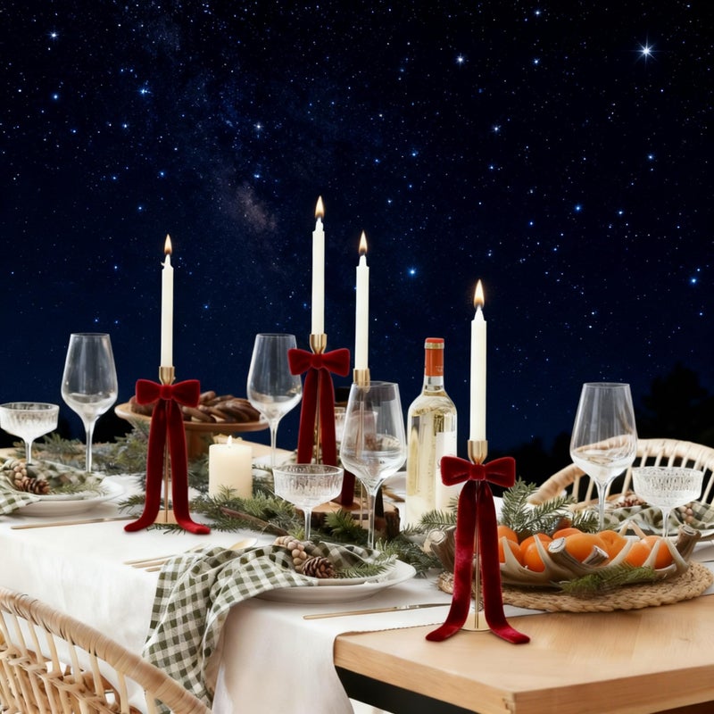 Meseey 12 Pcs Red Candlestick Decoration Bows Candle Holder with 5X13.5 Inch Decorative Velvet Bows for Bridal Showers, Birthdays Centerpieces Table Decor(Red) - Image 4