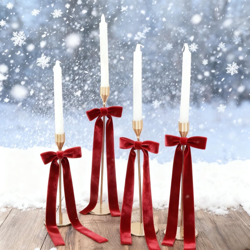 Meseey 12 Pcs Red Candlestick Decoration Bows Candle Holder with 5X13.5 Inch Decorative Velvet Bows for Bridal Showers, Birthdays Centerpieces Table Decor(Red) - Image 5