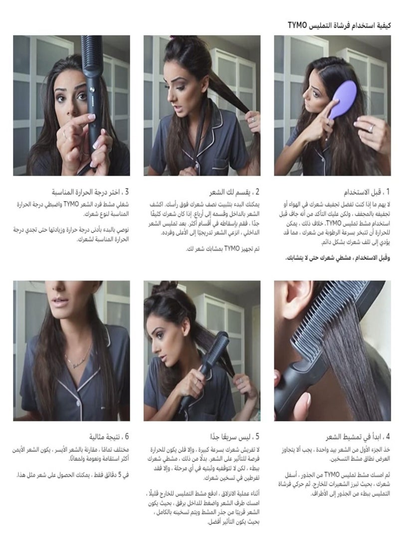 TYMO Hair Straightening Brush Hair Iron with Built-in Comb, Hair Dryer Fast Heating & 5 Temp Settings & Anti-Scald, Perfect for Professional Salon at Home, Reduces Styling Time, TYMO RING Matte Black  - Image 2