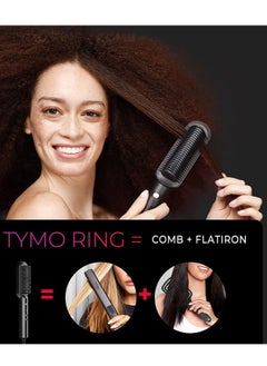 TYMO Hair Straightening Brush Hair Iron with Built-in Comb, Hair Dryer Fast Heating & 5 Temp Settings & Anti-Scald, Perfect for Professional Salon at Home, Reduces Styling Time, TYMO RING Matte Black  - Image 4