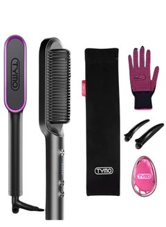 TYMO Hair Straightening Brush Hair Iron with Built-in Comb, Hair Dryer Fast Heating & 5 Temp Settings & Anti-Scald, Perfect for Professional Salon at Home, Reduces Styling Time, TYMO RING Matte Black  - Image 1