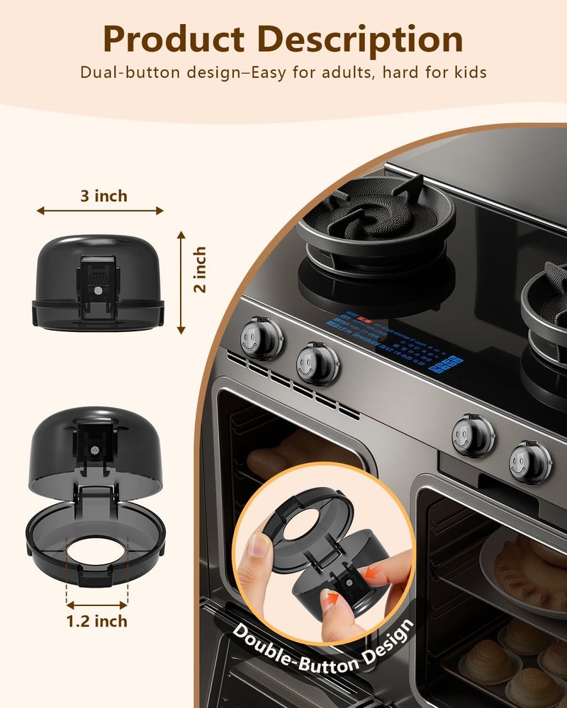 BBsecure Stove Knob Covers - 5 Pack Heat Resistant Gas Stove Knob Covers with Child Proof Lock & 3M Strong Adhesive, Oil-Proof Oven Knob Covers with Semi-Transparent Design, Black - Image 2