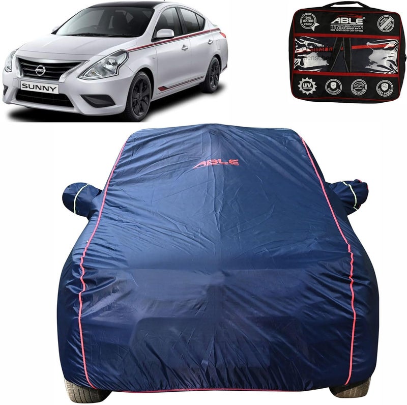 Able Parashuit Blue WR Series Car Body Cover with Mirror Pockets and Driver Door Zipper Compatible for Nissan Sunny (2011 to 2020 Model) - Image 1
