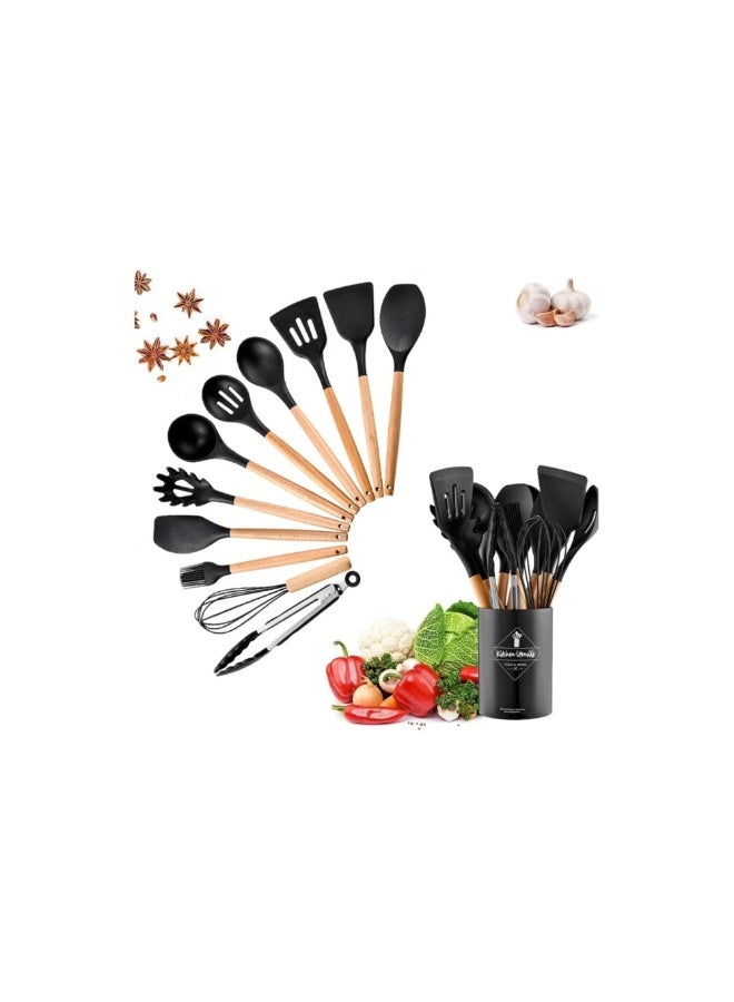 ACLIX 12-Piece Non-Stick Silicone Cooking Utensils Set Multicolour 12.5x12.5x33cm - Image 3