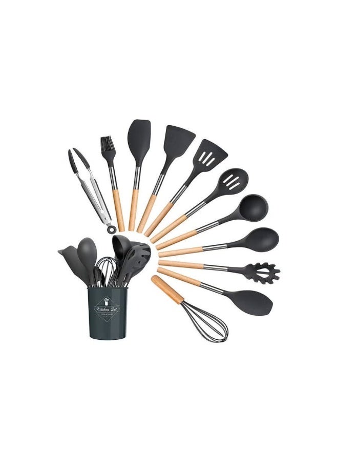 ACLIX 12-Piece Non-Stick Silicone Cooking Utensils Set Multicolour 12.5x12.5x33cm - Image 1