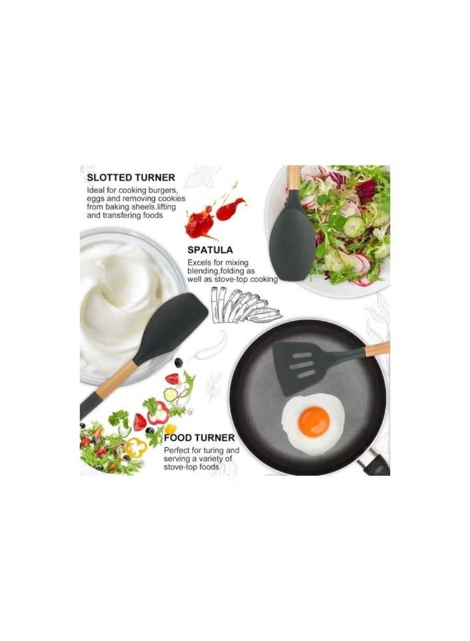 ACLIX 12-Piece Non-Stick Silicone Cooking Utensils Set Multicolour 12.5x12.5x33cm - Image 2