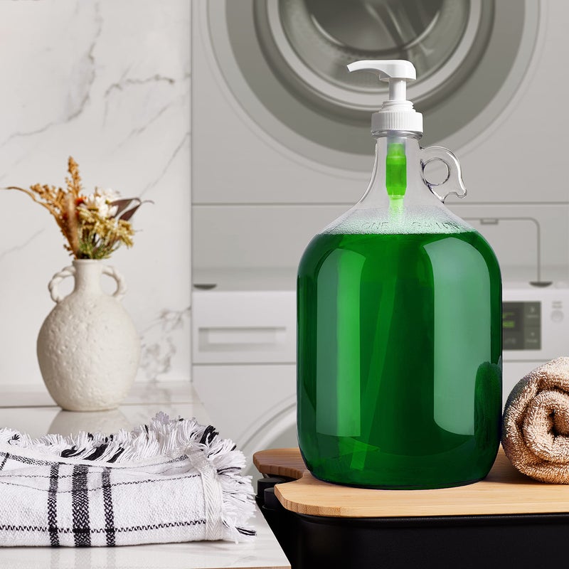 kitchentoolz Gallon Glass Pump Dispenser Bottle, Large Jug Laundry Liquid Detergent Dispenser with Pump for Laundry Room Organization, Soap, Fabric Softener, Commercial Condiment Dispenser- 128 oz by Kitchentoolz - Image 2