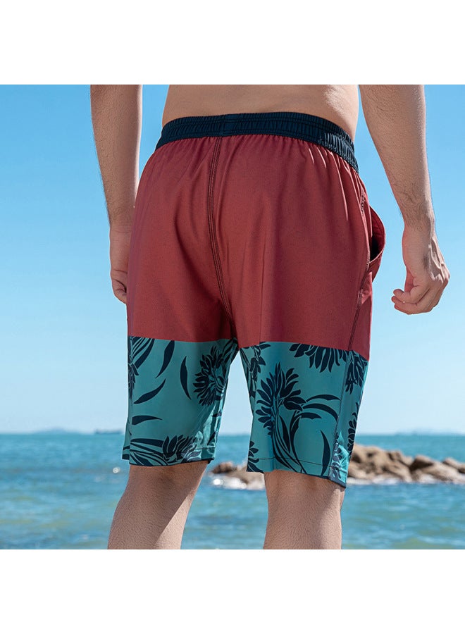 Loquat Beach Pants Men's Quick-drying Loose Half-length Pants Color-block Printed Four-sided Elastic Leisure Holiday Beach Shorts Trendy-Color:Blue Background Color Matching- - Image 4