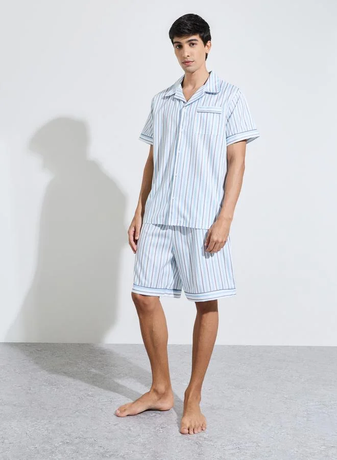 Styli Multi-Color Striped Short Sleeves Shirt and Shorts Pyjama Set