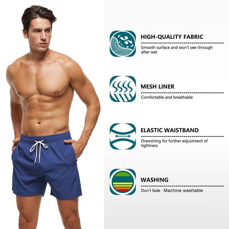 Tyhengta Men's Swim Trunks Bathing Suits with Zipper Pockets and Mesh Lining Navy 32 - Image 3