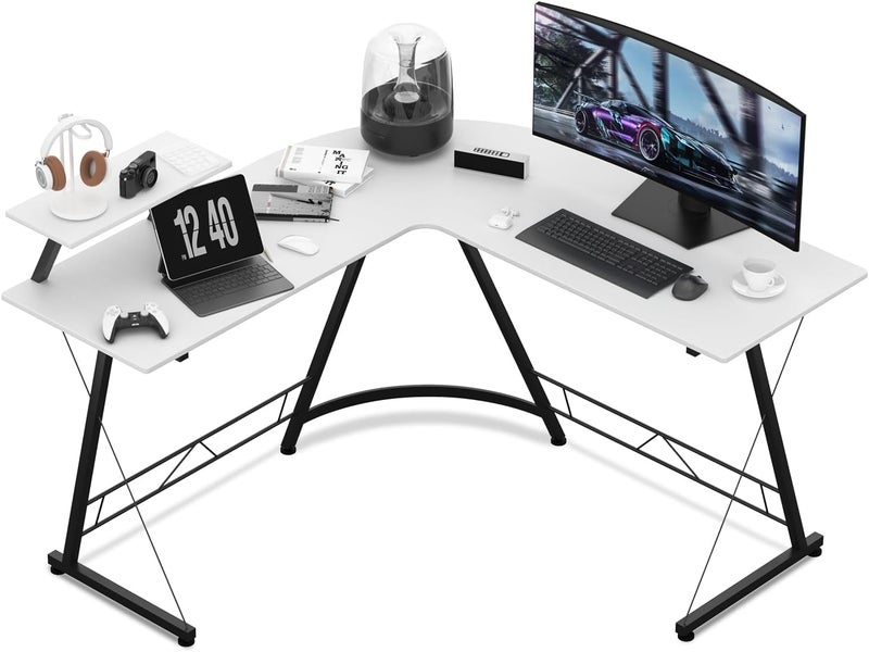 SKY-TOUCH L-Shaped Computer Desk｜Gaming Desk｜Pc Workstation｜Home Office Desk｜Corner Desk Study Desk With Removable Monitor Stand For Home Office Study Writing Workstation,129*46*71Cm,White - Image 1