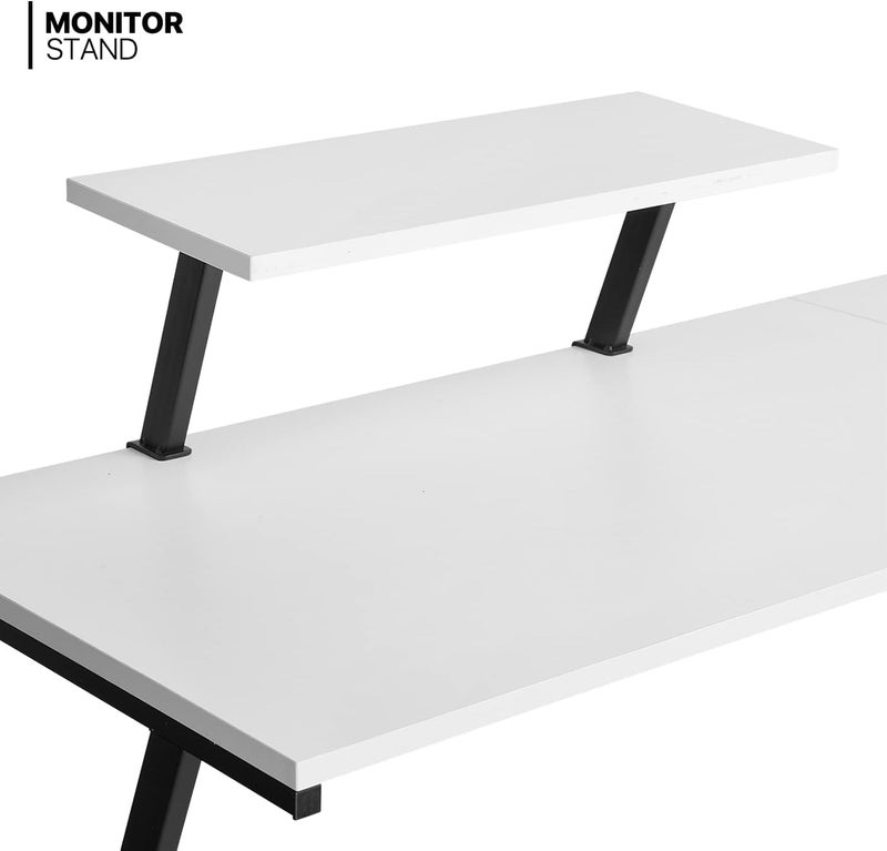 SKY-TOUCH L-Shaped Computer Desk｜Gaming Desk｜Pc Workstation｜Home Office Desk｜Corner Desk Study Desk With Removable Monitor Stand For Home Office Study Writing Workstation,129*46*71Cm,White - Image 5