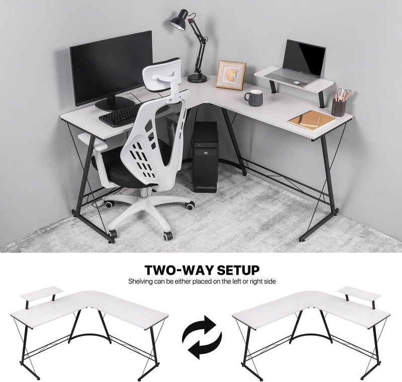 SKY-TOUCH L-Shaped Computer Desk｜Gaming Desk｜Pc Workstation｜Home Office Desk｜Corner Desk Study Desk With Removable Monitor Stand For Home Office Study Writing Workstation,129*46*71Cm,White - Image 4