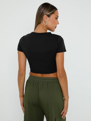 WYNNQUE Womens Crop Tops Cute Summer Scoop Neck Basic Tees Slim Fit Trendy Short Sleeve T Shirts for Teen Girls 2024 Black S - Image 4