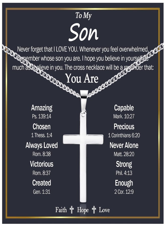 EPIRORA Cross Necklace Gifts for Son from Mom Dad, Stainless Steel Cross Necklace Cuban Chain Pendant Necklace for Men Boys, Birthday Christmas Presents Best To My Son Gifts - Image 1