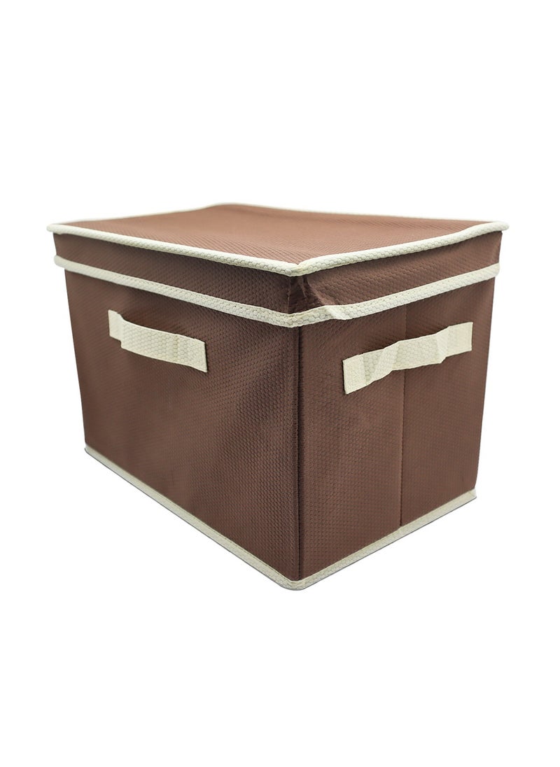 Generic Set of 2 Brown Fabric Storage Boxes with Lids – Clothes, Shoes, Toys Organizer  - Image 2