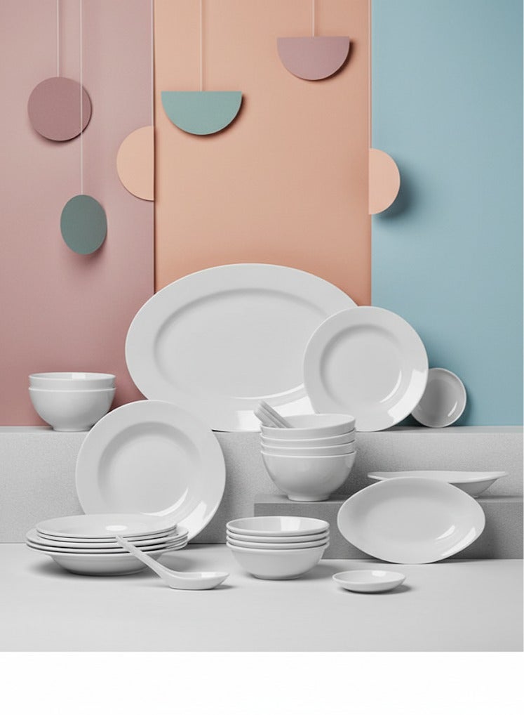 بين شيهون طقم عشاء ميلامين فاخر 25 قطعة مناسب لـ 4 أشخاص لون أبيض أمن لاستخدام الميكرويف وغسالة الاطباق - Image 1