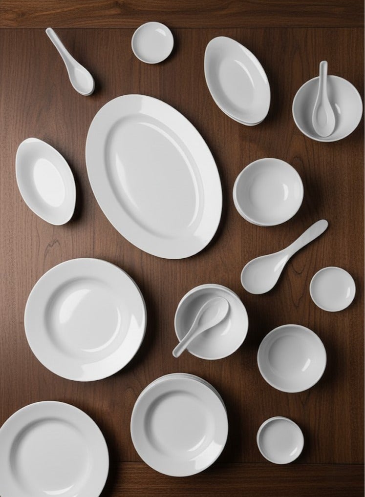 بين شيهون طقم عشاء ميلامين فاخر 25 قطعة مناسب لـ 4 أشخاص لون أبيض أمن لاستخدام الميكرويف وغسالة الاطباق - Image 2