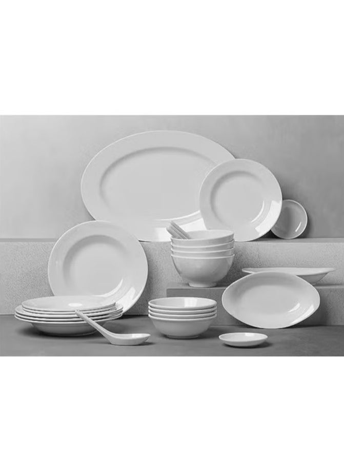 Bin Shihon Luxury Melamine Dinner Set 25 Pieces That Serves 4 People White Color Is Safe for Microwave and Dishwasher  - Image 2