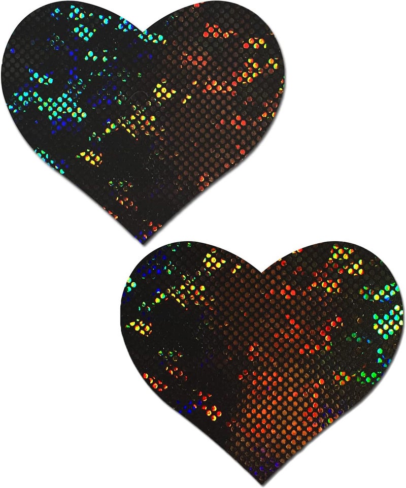 PASTEASE Store Heart Pasties - Holographic Black Heart Nipple Covers for Festivals, Raves, & Lingerie | Halloween Accessory | Latex Free & Made in USA (Holographic Disco Black Heart) - Image 1