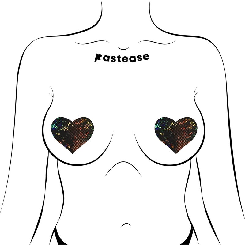 PASTEASE Store Heart Pasties - Holographic Black Heart Nipple Covers for Festivals, Raves, & Lingerie | Halloween Accessory | Latex Free & Made in USA (Holographic Disco Black Heart) - Image 4