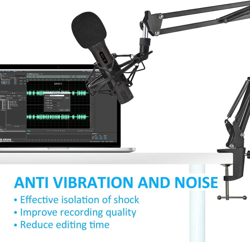 SUNMON Q2U Microphone Shock Mount Holder with Foam Windscreen for Absorbe Vibration and Noise, Pop Filter Suitable for Samson Q2U USB/XLR Dynamic Mic - Image 3