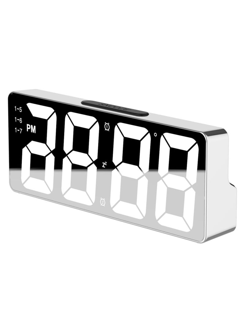 Modern Led Digital Alarm Clock With Mirror Finish Adjustable Brightness, Temperature Display, Usb Powered Desk Clock For Bedroom Decor , Batteries Not Included Alarm Clocks For Bedrooms（White）  - Image 1