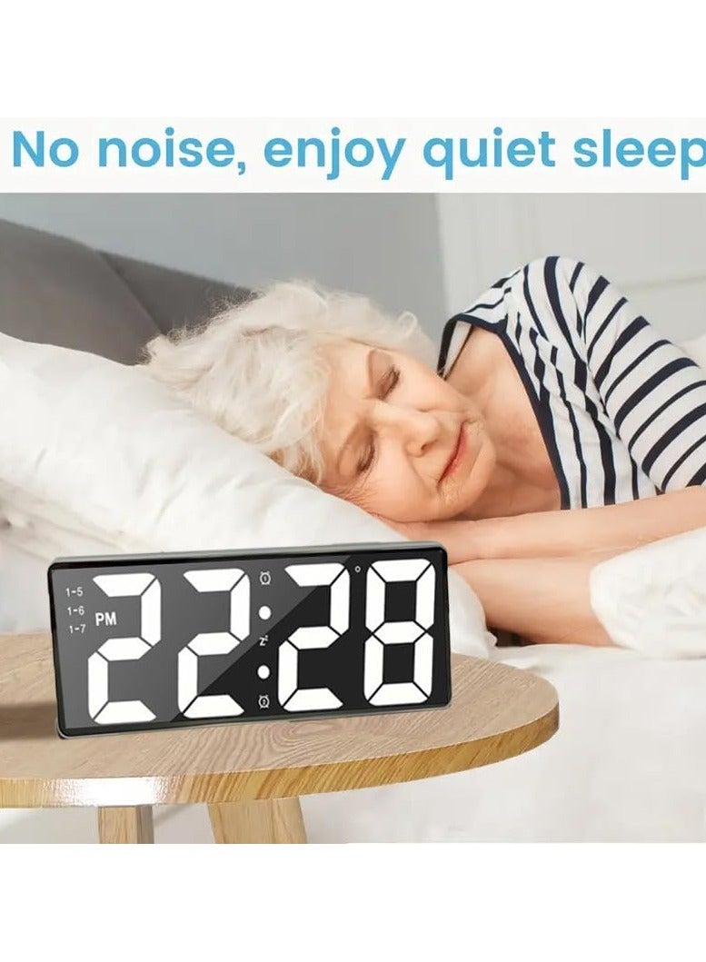 Modern Led Digital Alarm Clock With Mirror Finish Adjustable Brightness, Temperature Display, Usb Powered Desk Clock For Bedroom Decor , Batteries Not Included Alarm Clocks For Bedrooms（White）  - Image 4