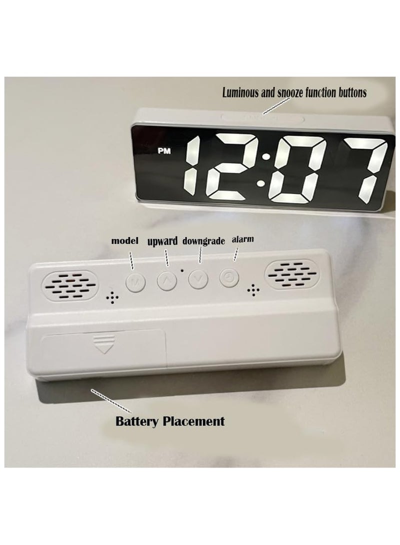 Modern Led Digital Alarm Clock With Mirror Finish Adjustable Brightness, Temperature Display, Usb Powered Desk Clock For Bedroom Decor , Batteries Not Included Alarm Clocks For Bedrooms（White）  - Image 3