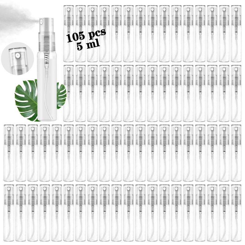 Csdtylh Mini Spray Bottle 105PCS 5ML Clear Glass Perfume Bottles Refillable Fine Mist Spray Bottles Empty Fragrance Sample Spray Containers Cosmetics Atomizer for CleaningTravelEssential Oils