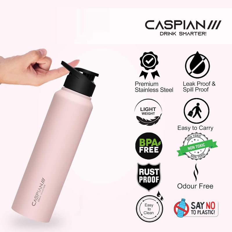 CASPIAN /// HIke ISI Certified Stainless Steel Water Bottle 1 ltr. (Purple & Light Pink, 1 Litre, Set of 2) | Leak Proof Sipper for Fridge Home Office Travel School Kids Boys Girls Adults Sports Gym - Image 3