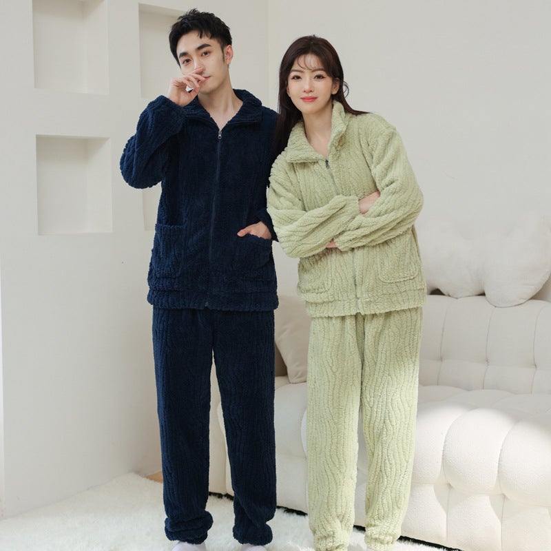 Luxurious Coral Fleece Couples Pajama Set Rose Pink-Female  - Image 4